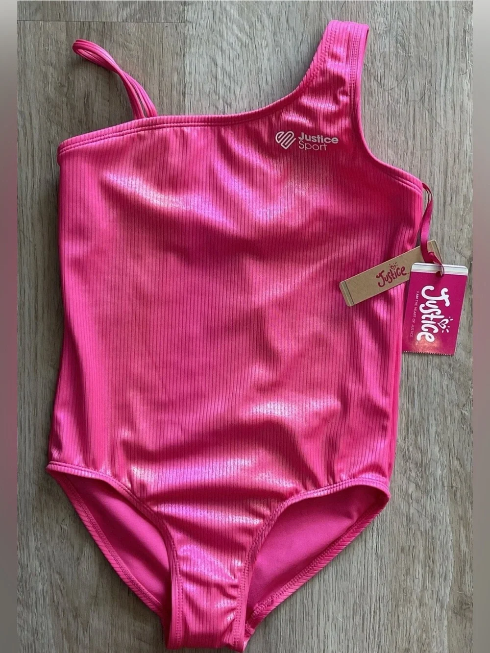 Justice Sport One Piece Swim Bathing Suit Hot Pink Shimmer NWT